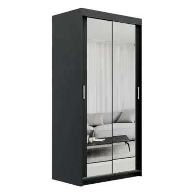 (100cm, Black) ELUKS Modern Sliding Door Wardrobe SKY