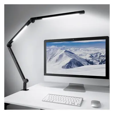 (Black) LED Desk Lamp with Clamp Dual Light Source, Dimmable Colour Modes and Brightness Swivel 