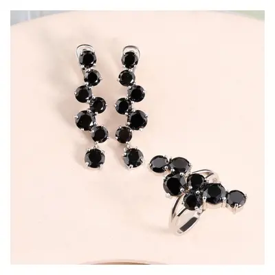 (black, US RING SIZE 9#) Bolaijewely Fashion Jewelry Natural Black Spinel Ring Earrings Jewelry 