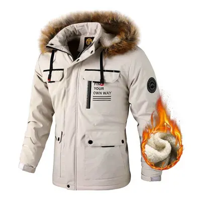 (white, L) Outdoor Men&apos;s Padded Thickened Casual Jacket Parker Coat Fall And Winter Warm Ja