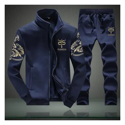 (dark blue, XXXXL) Men Set Fashion Sporting Suit Sweatshirt +sweatpants Male Tracksuit Sets