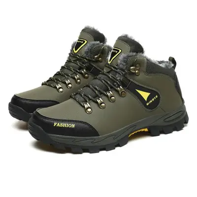 (army green, 47) Men&apos;s Winter Pu Shoes Warm High-top Men Winter Shoes Big Size39-47