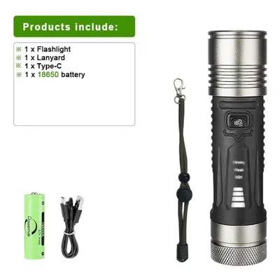 (black, With battery) 600w Rechargeable Flashlight Ultra Powerful Flash Lights High Power Strong