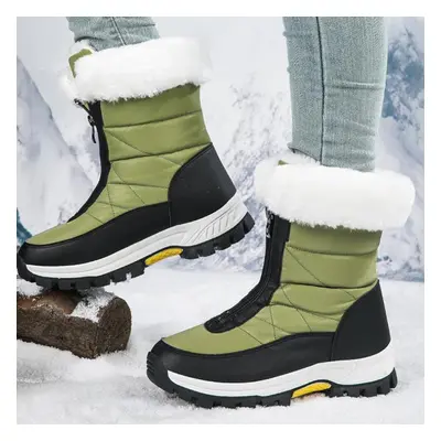 (green, 38) Tuinanle Snow Boots Women Waterproof Ladies Shoes Keep Warm Fur Plush Winter Woman B