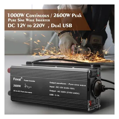 (black, 12V 220V EU) 2600w (peak) 12v To 230v 1000w Rated Power Car Power Euro Inverter For Camp