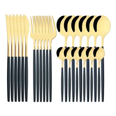 (green,gold, 24PCS) Luxury 24pcs Rose Gold Dinnerware Set Knife Fork Spoon Cutlery Set With Gift