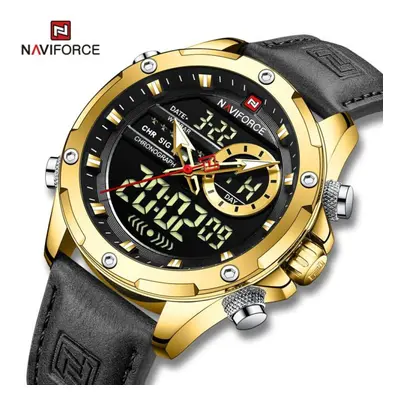 (Gold And Black, 260MM) Naviforce NF9208 Dual Display Quartz Analog LCD Digital Men&apos;s Watch