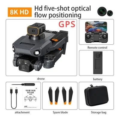 (Black 8K -GPS-1B) New P8 Pro Drone Obstacle Avoidance 4k Esc Dual Hd Camera Wifi Fpv Brushless 