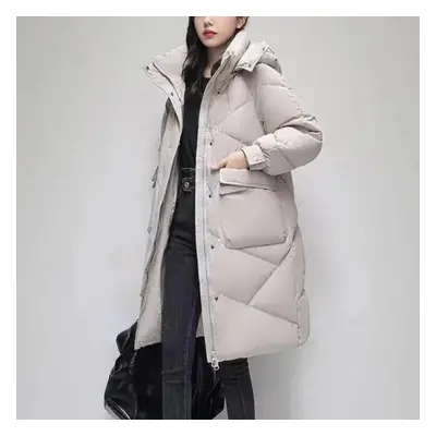 (beige, M) New Winter Women Parka Hooded Jackets Thicken Warm Cotton-padded Puffer Coats Casual 