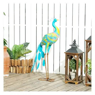 Outsunny Peacock Garden Statue, Metal Garden Gift with Stakes, Multi-Colour