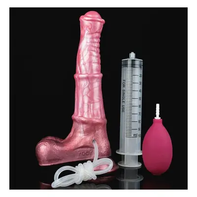 (as the picture, syringe and bulb M) Faak Long Squirting Horse Dildo With Sucker Silicone Ejacul