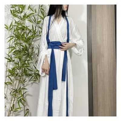 (white, M) Chinese Wei Jin Dynasty Style Hanfu Suit Chinese Style Printed Literary Women Suit