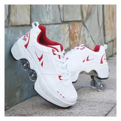 (red,white, 33) Wheels Sneakers With On Double Wheels Boy Girl Roller Sneakers Roller Shoes Defo