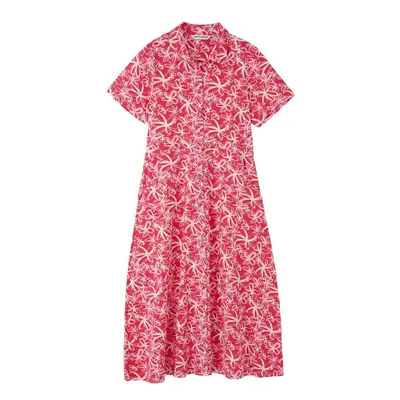 (16, Raspberry Floral) LightHouse Women's Keira Short-Sleeved Midi Dress - Ladies' Cotton Stretc