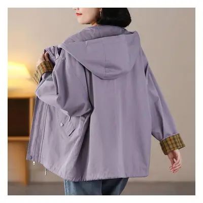 (purple, L) Comfortable And Chic Women&apos;s Hooded Windbreaker Loose Fit Casual Outerwear