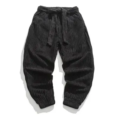 (black, 4XL) Corduroy Harem Pants Winter Japanese Men&apos;s Casual Jogging Sweatpants Hip-hop S