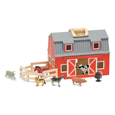 Melissa & Doug Fold & Go Wooden Barn Play Set, Portable with Farm Animals Age 3+