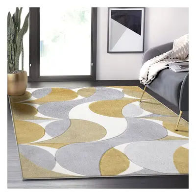 (KENZO- OCHRA, X CM) LIVING ROOMS RUGS LARGE ABSTRACT GEOMATRIC DESIGN HIGH QUALITY ANTI SLIP CA