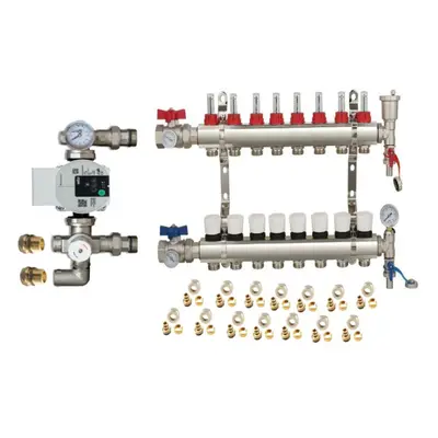 (8 PORT) Water Underfloor Heating Kit - Ports Manifold with Pump and Blending Valve Set