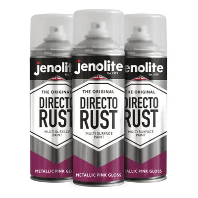 (3 x 400ml, Pink) JENOLITE Directorust Metallic Gloss Paint - Apply Direct to Rust - Primer, Und