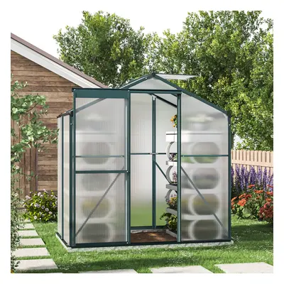 4ft Ã 6ft Greenhouse Polycarbonate Aluminium Greenhouse with Window and Sliding Door