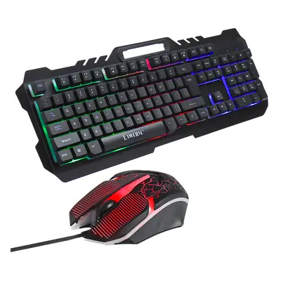 (Black) Wired Mechanical Keyboard & Mouse Set Keys RGB Backlight Gaming Keyboard with Phone Hold