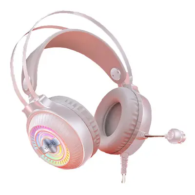 (White) Pink Colorful Cat Ear Bluetooth Headphone with Mic Rainbow Light Hi-Fi Sound Folding Aud