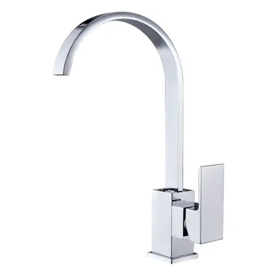 Hapilife Kitchen Sink Taps Mixer Solid Brass Chrome Finish, Modern Square Flat Spout Degree Swiv