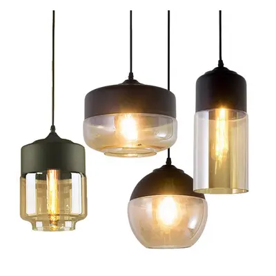 4pcs Pendant Light Retro Glass Modern Hanging Ceiling Light E27 Bulb for Loft Bar Kitchen Bedroo