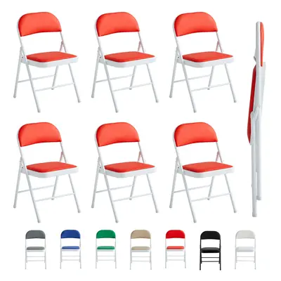 (PACK OF 6, RED) 1/2/4/6 Faux Leather padded Foldable Chairs