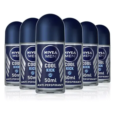 NIVEA MEN Cool Kick Anti-Perspirant Deodorant Roll On Pack of (6 x ml), Men's Anti-Perspirant De