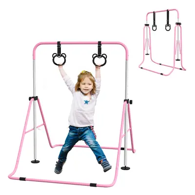 HOMCOM Adjustable Height Foldable Kids Gymnastics Bar, Pink