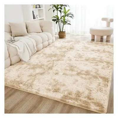 (160 cm x cm (5ft in x 7ft in)-Bedroom Carpets, Tye Dye Cream) Anti-Slip Super Soft Mat Living R