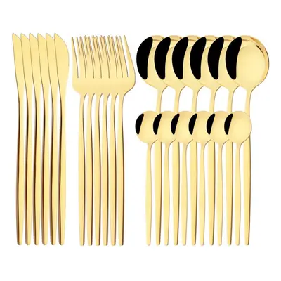 (gold, 24PCS) Luxury 24pcs Rose Gold Dinnerware Set Knife Fork Spoon Cutlery Set With Gift Box S