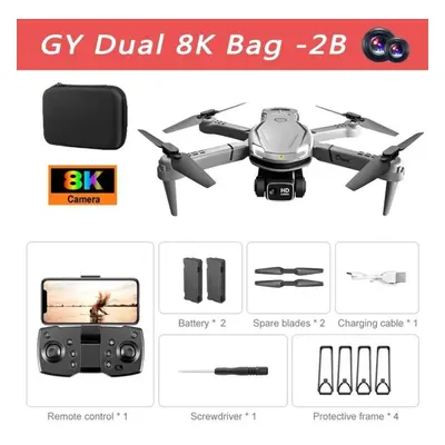 (Grey Dual-8K-2B) Lyzrc V88 Drone Original 4k/8k Professional Anti-shake Hd Dual Camera Omnidire