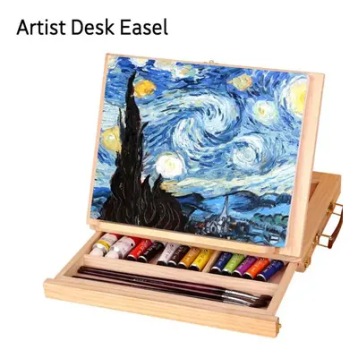 Multifunction Painting Easel Artist Desk Easel Portable Miniature Desk Light Weight Wood Folding