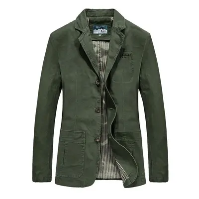 (army green, XXXXL) Spring And Autumn Men&apos;s Cotton Jacket Casual Suit Collar Jacket