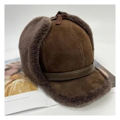 (brown, 55-62cm) Wool Hat For Women Men Unisex Fluffy Winter Warm Ear Coverd Bomber Snow Cap She