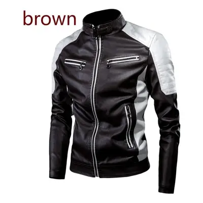 (brown, S) Warm Leather Jacket Jacket Men Tops Men&apos;s Casual Motorcycle Stitching Wool Leath