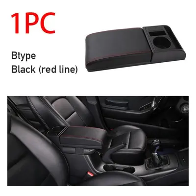 (red, Type B) Seametal Car Armrest With Cup Holder Universal Pu Leather Storage Box Soft Elbow S