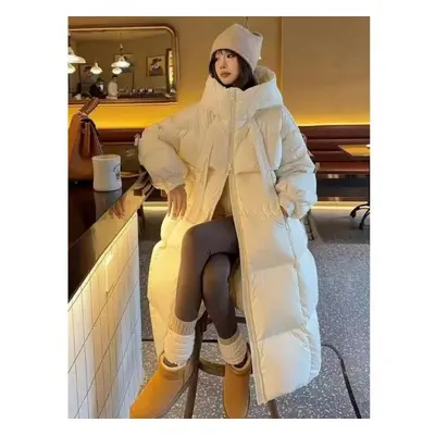 (white, M) Fashionable And Loose Casual Hooded Long Coat For Women, Perfect For Winter