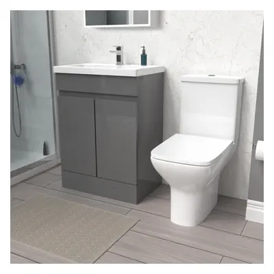 Nes Home 600mm Steel Grey Basin Vanity & Rimless Close Coupled toilet