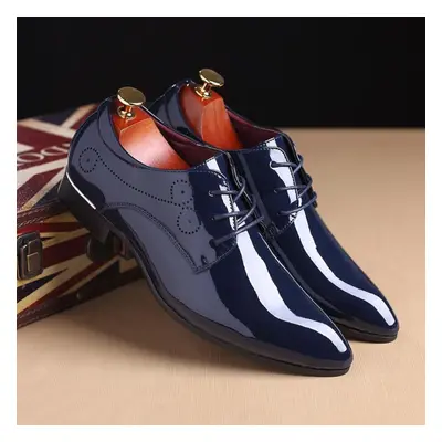 (blue, 38) New Men Party Dress Shoes Breathable Fashion Wedding Casual Shoes Patent Leather Male