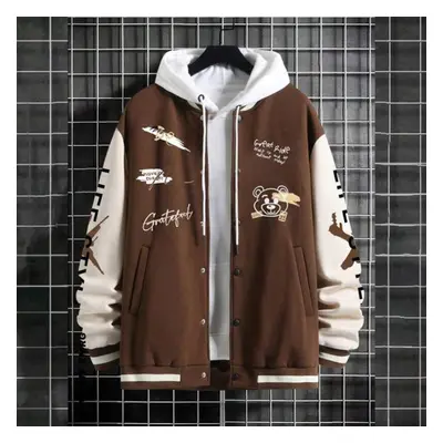 (brown, S) Fashion Men&apos;s Baseball Coat Loose Casual Jacket