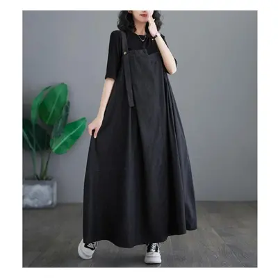 (black, XL) Dimanaf Plus Size Summer Dress Women Denim Black Loose Long Dress Vintage Casual Sle