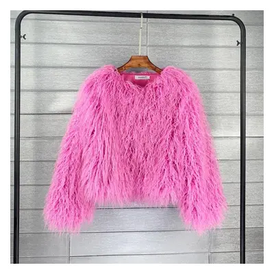 (dark pink, XXXXXL) Fur Imitation Fur Coat Solid Color Beach Wool Women&apos;s Short Coat