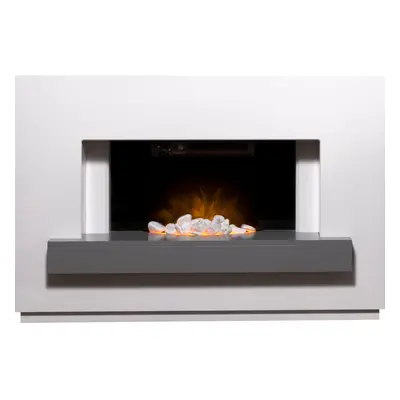 Adam Fires Sambro Fireplace Suite in Pure White with Grey Shelf, Inch