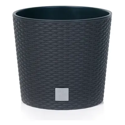 (Anthracite, 400mm x2) Plastic Rattan Effect Flower Garden Flower Pot