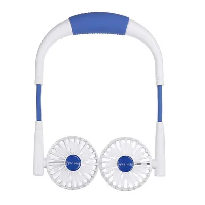 (Blue) Speed Rotating Sports Hanging Neck Fan USB Rechargeable Portable Table Fan