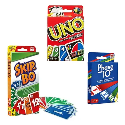 Mattel Card Game Set Skip Bo Uno & Phase